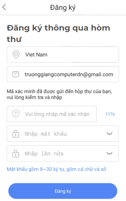 Đăng ký TK Yoosee bằng gmail