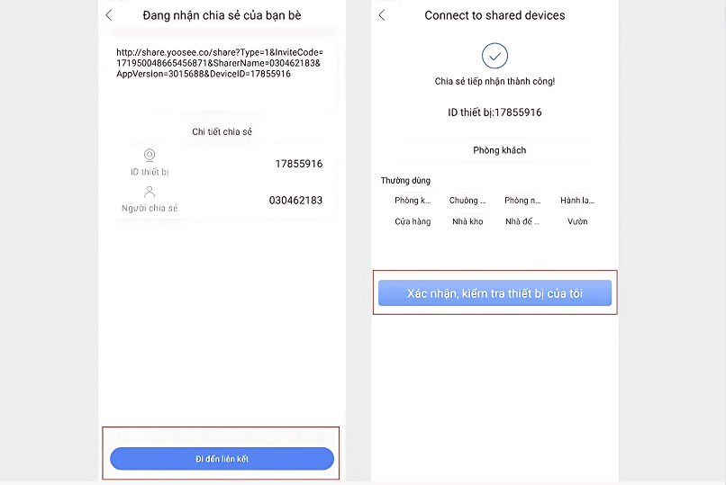 Hoàn thành chia sẻ tài khoản xem chung Camera IP Wifi Yoosee