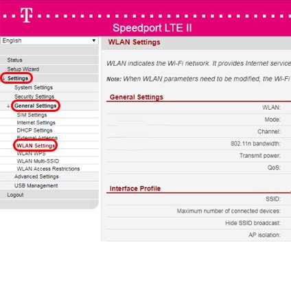 chọn WLAN Settings