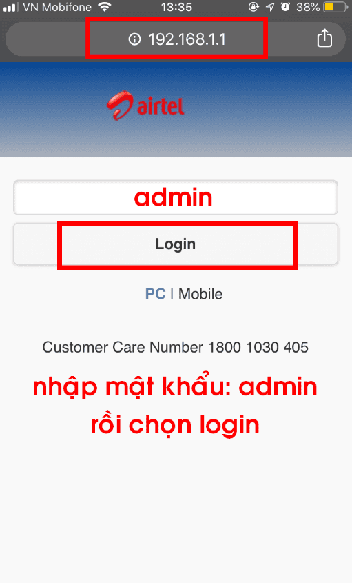 Nhấn vào Login