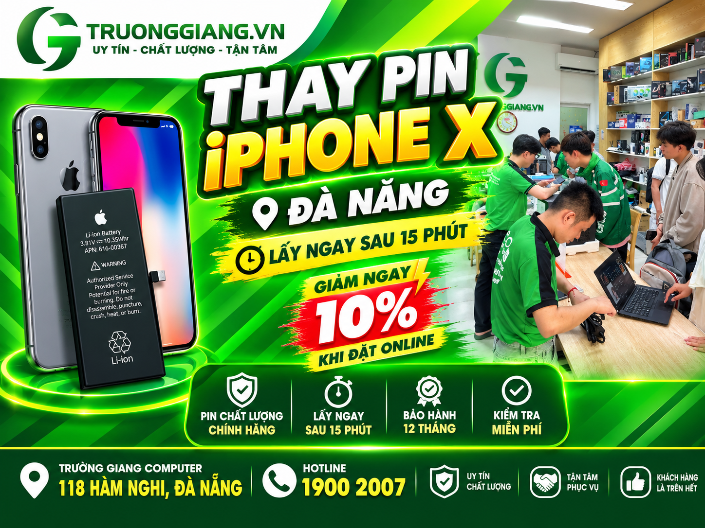 Thay pin iphone X tại Trường Giang Computer