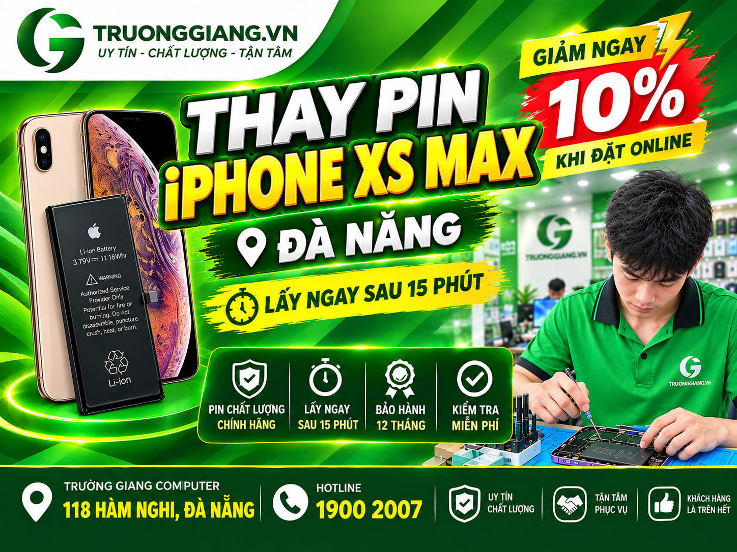 Thay pin iphone XS Max tại Đà Nẵng 
