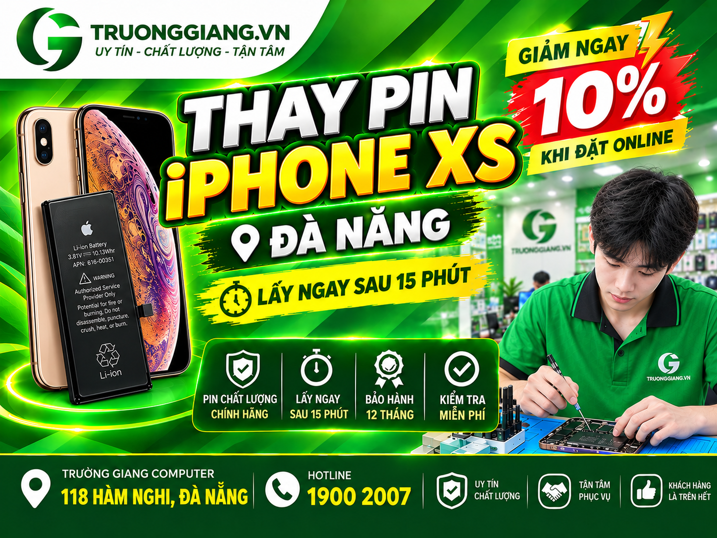 Thay pin iphone XS tại Đà Nẵng