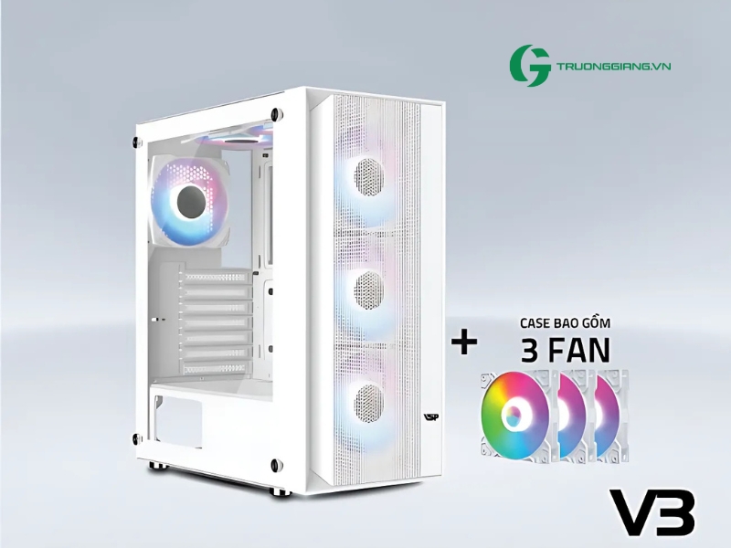 Vỏ case VSP GRILLE VISUAL V3 (ATX, 3Fan RGB) TRẮNG