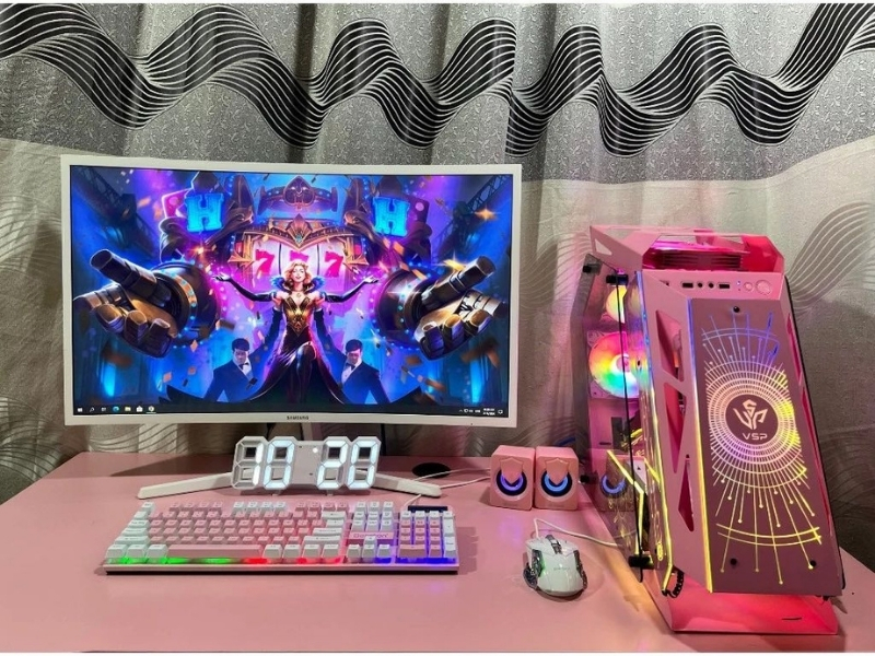 Hình ảnh PC RYZEN 5 3400G/ SSD 256 M2/ RAM 16GB/ CASE VSP ES1 hồng/ Màn 24 inch 100hz