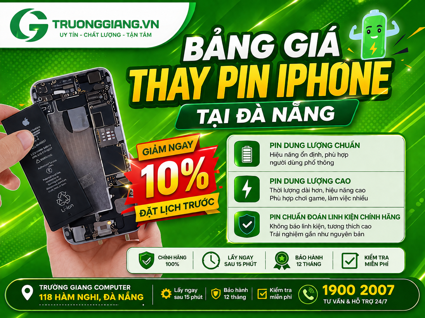 Bảng giá thay pin iphone tại Đà Nẵng
