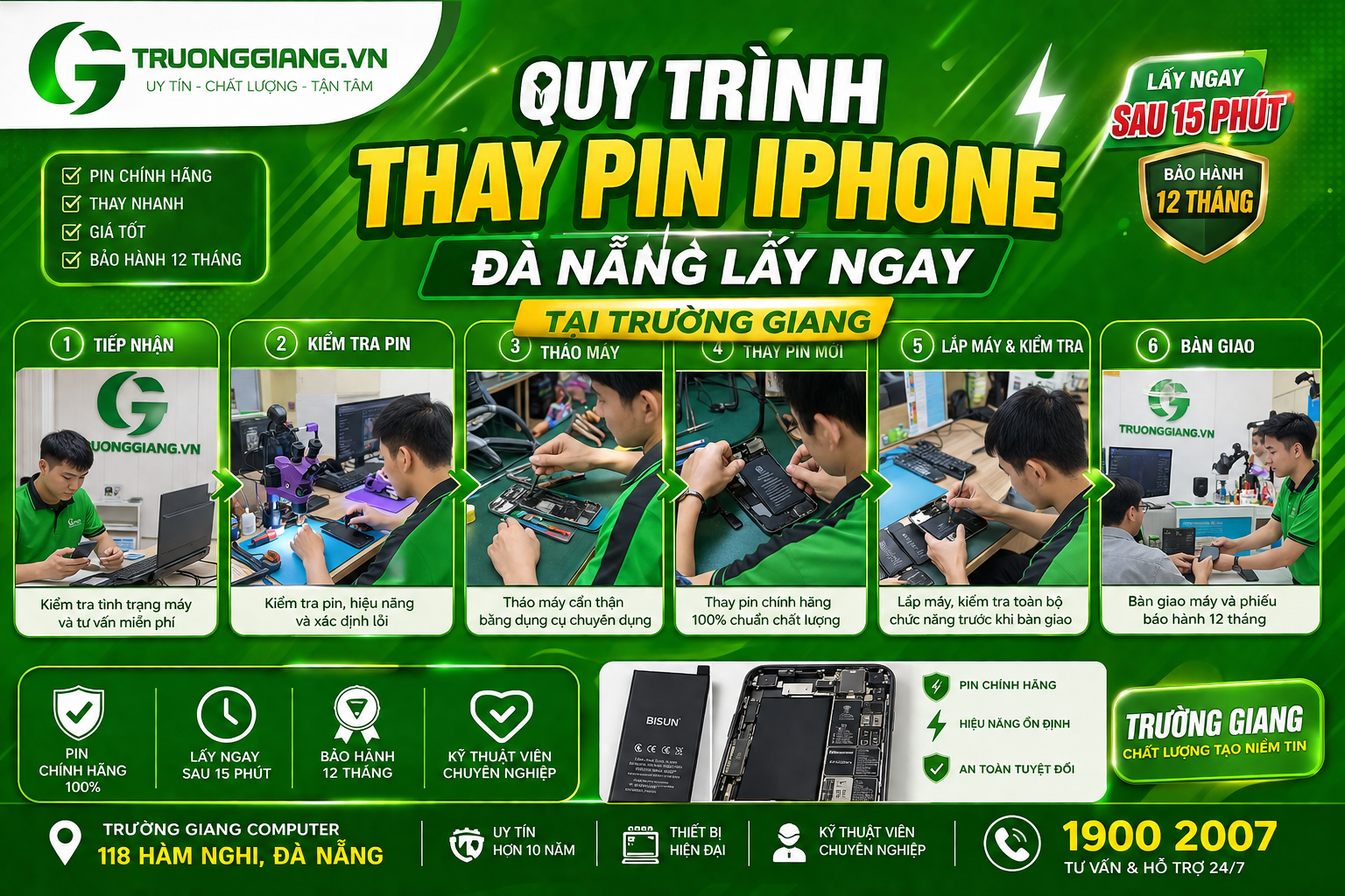 Qui trình thay pin Iphone Đà Nẵng tại Trường Giang