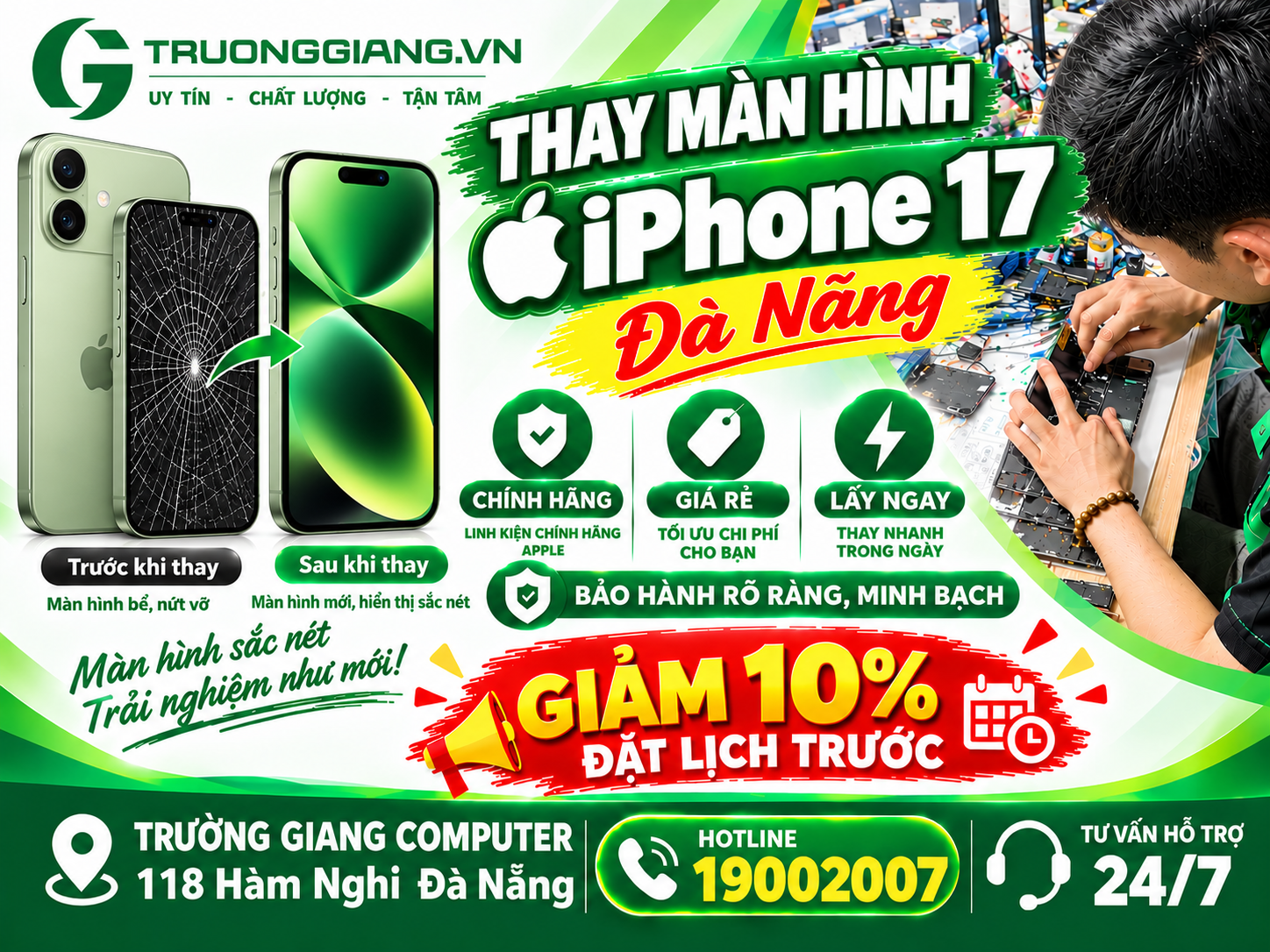 Thay màn hình iphone 17 Đà Nẵng Giá rẻ